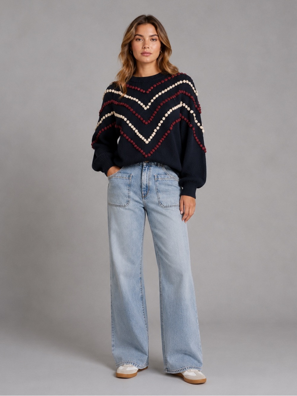 The Great. Women Bobble Pom Pom Sweater S Blue B2547